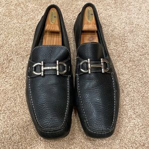 Mens ferragamo driver loafers dark brown horsebit logo pebble leather shoes $695
